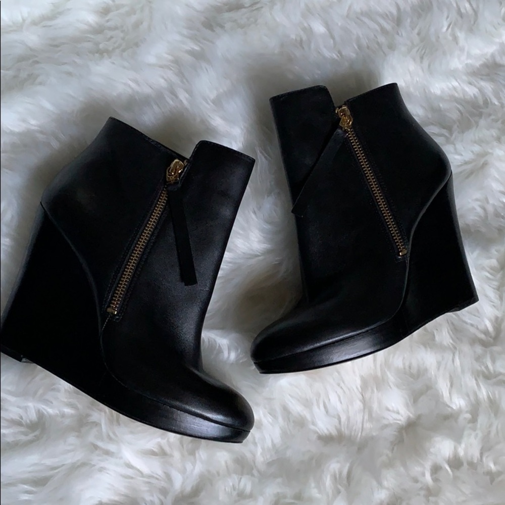 Black Leather Michael by Michael Kors Wedge Bootie